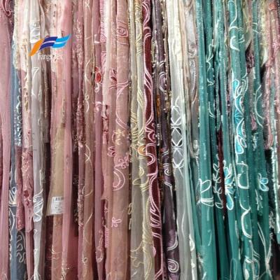 China 100% soundproof embroidery curtain anti-static fabric hot sale polyester curtain for sale