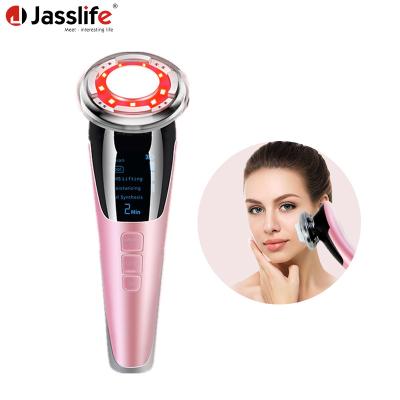 China Wrinkle Remover Jasslife EMS Portable Cooling Red Blue Light Lifting Anti Aging Vibration Hot Cool Facial Massager for sale