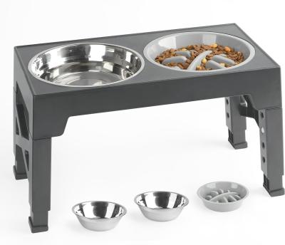 China Adjustable Lifting Slow Pet Food Bowl Outdoor Elevated Dog Bowls With Stand for sale