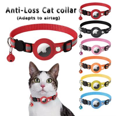 China Solid Pattern Pet Collar Reflective Anti Loss Airtag Cat Collar PU Polyester Iron for sale