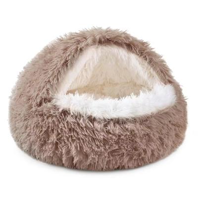 China Semi Closed Comfortable Pet Beds Plush Fluffy Cat Bed Nest Easy To Clean for sale