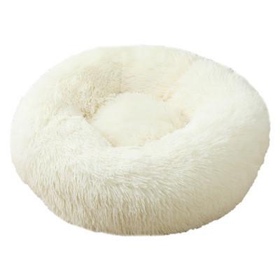 China Round Soft Plush Fluffy Donut Cat Bed Washable Portable Dog House Velvet Mats for sale