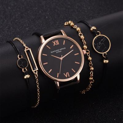 China New Simple Stopwatch Women Watch PU Strap Alloy Quartz Watch Strap Set Combination Wholesale for sale