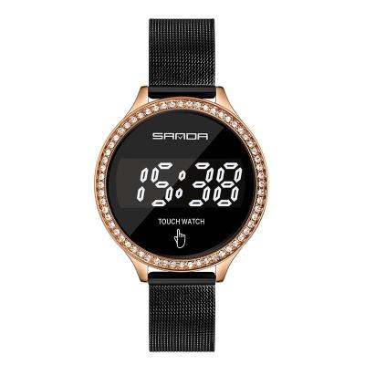 China Day/Date Women's Day/Date Luxury Strap Led Touch Screen Clock Waterproof Electronic Digital Watch Crystal Bracelet Wrist Watches Steel SANDA 8006 for sale