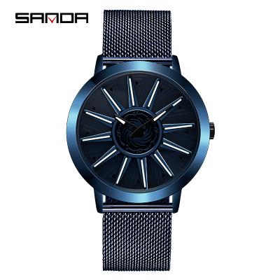 China SANDA 1032 Waterproof Brand Watches Fashion Men's Rotating Dial Mesh Steel Belt Waterproof Men's Quartz Wristwatch Watch Luxury Man for sale