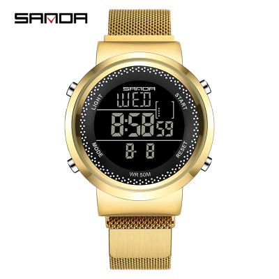 China SANDA Brand Fashion 50m Alarm Waterproof Couples Lovers Watches Stainless Steel Men Women Outdoor Electronic Digital Watches reloj for sale