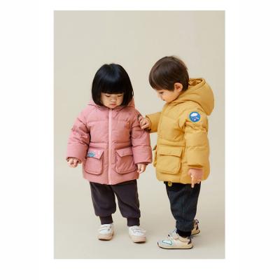 China Logo Design Pink Paint Stripper Jacket Girls Breathable 90% Warm Thick Down Content Down Diapers Children for sale