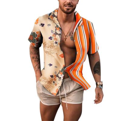 China Promotional Good Quality Clothing Mens Anti Shrink Shirt Stripped Shirt For Men Casual Tropical Floral Print Shirt Shorts Set for sale