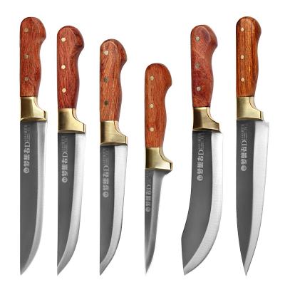 China Sustainable Professional Self Sharpening 4Cr15Mov Stainless Steel Wooden Chef Cooking Kitchen Knife Set for sale