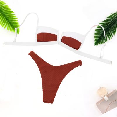 China Breathable Ribbed Solid Adjustable Bikini Set Swimsuit Women Cheeky Bottom Bikini for sale