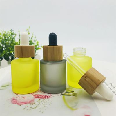 China Wholesale 30ml Cosmetic Matte Glass Dropper Bottle With Bamboo Dropper Cap For Essential Oil for sale