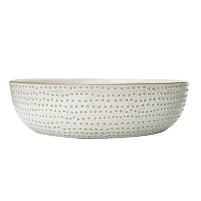 China Hotel Ceramic Handcrafted Restaurant Round Ceramic Salad Bowl for sale