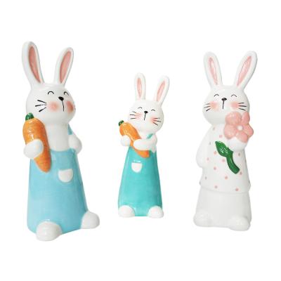 China Bunny Rabbit Figurine Creative Home Ceramic Decoration Cartoon Supply Animal Statues for sale