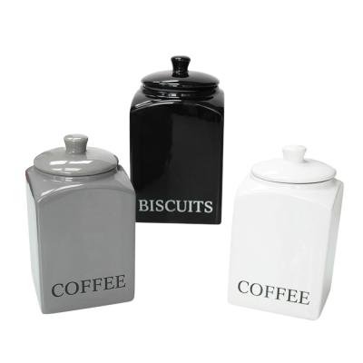 China Coffee Sugar Ceramic Food Storage Cover Storage Bottle Containers Tea Jar With Lid for sale