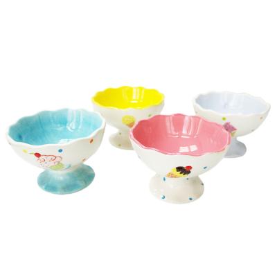 China Ceramic Ice Cream Short Leg Bowl Colorful Painted Ceramic Dessert Mugs for sale