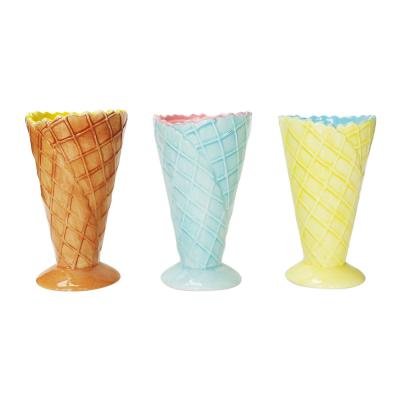 China Ice Cream Cone Shape Waffle Cone Dish Holder Ceramic Bowl for sale