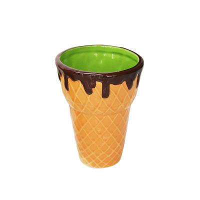 China 10oz Ceramic, Design Ceramic Waffle Ice Cream Container Cone Shaped Mug for sale