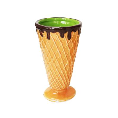 China 13oz Ceramic, Colorful Decorative Ice Cream Cone Shape Ice Cream Container Ceramic Mug for sale