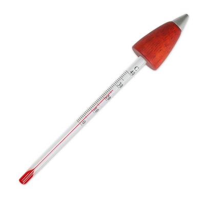 China Natural Wood + Zinc Alloy Home Accessories Zinc Alloy + Bar Glass Red Wine Top Glass Thermometer for sale