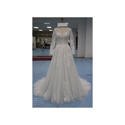 China Breathable Fashion Gaun Pengantin Lace Up Embroidered Low Back Dress White Wedding Bride Dress Bondage Long Sleeve Dress for sale