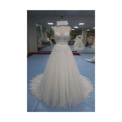 China High Quality Breathable Ladies White Wedding Dress A Line Sleeveless Lace Tulle Bridal Prom Bridal Gown for sale