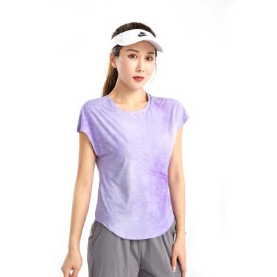 China Factory High Quality QUICK DRY Sporty Tie Dye Spandex Women's Short Casual Round Neck Short Sleeve Top for sale