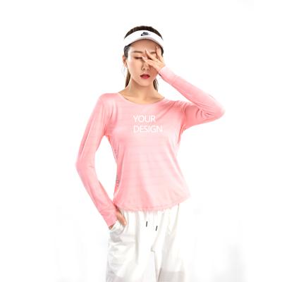 China New Breathable Women's Simple Casual Fitness Running Top Sports Long Sleeve Breathable Yoga Wear for sale