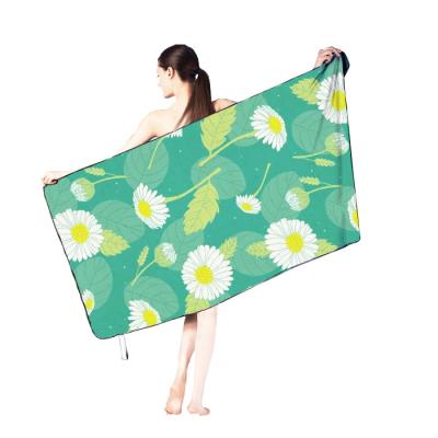 China RPET Plastic Bottle Fiber Custom Design Double Side Printed Recycled Microfiber Suede Beach Towel for sale