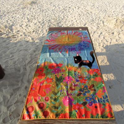 China RPET Recycled Plastic Bottle Fibre Double Sided Printed Sand Free Microfiber Swimming Custom Beach Towel for sale