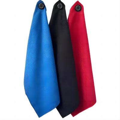 China Wholesale 40*60CM Quick Dry Tri-fold Golf Sports Towel Golf Towels Microfiber Waffle Plain Golf Towel with Hook for sale