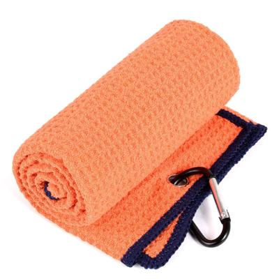 China Custom Printed Golf Towel Microfiber Waffle Design With Hook Cool Sport Towel For Travel for sale