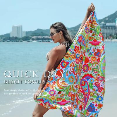 China Factory Summer Large Fashion Quick Dry Logo Custom Beach Towel Print Microfiber Sand Free Towel for sale