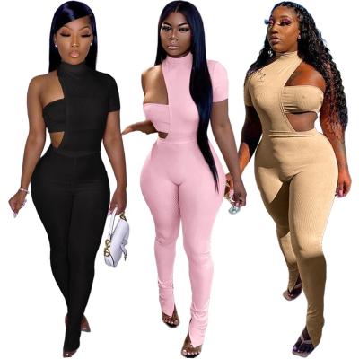 China 2021 Casual Women QUICK DRY Solid Color Rib Knit 3 Piece Set Tube Top+Jumpsuit+Pants Team Suit Women Bodycon Women 3 Piece Set Clothes for sale