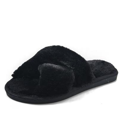 China Latest Design Winter Warm Faux Fur Plush Woman Fluffy Lady Indoor House Slippers Light Weight for sale