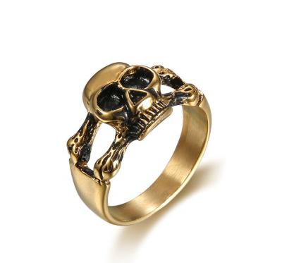 China Wholesale Punk Jewelry Factory Daimily Pebble Stainless Steel 18k Gold Skull Gothic Ring DM 007 for sale