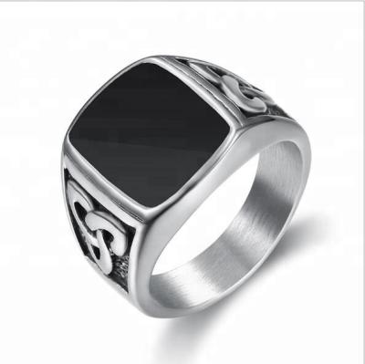 China 2018 FASHIONABLE hot sale punk Celtic heart knot ring stainless steel with black gel DM 372 for sale