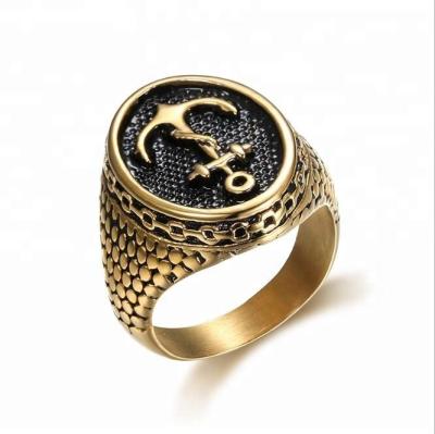 China DM 313 Stainless Steel 24K Gold Stainless Steel Mens Jewelry Anchor Rings for sale