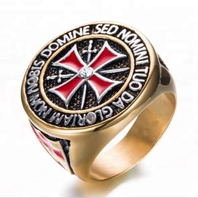 China Domed stainless steel knights red cross templar men's ring. DM 324 for sale