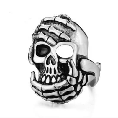 China Hot Sale 316L Stainless Steel Amazon Jewelry Skull Ghoul Hand Ring Casting Men DM 376 New Punk Style for sale