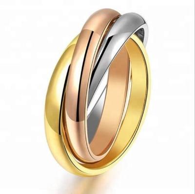 China Fashion cute hot sale jewelry high quality stainless steel three tone in a ring women rose gold ring silver ring l 427 for sale