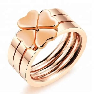 China Cute Three-in-One Women's Ring 18K Stainless Steel Rose Gold Lucky Four Leaf Clover Three In One Ring DM 426 for sale