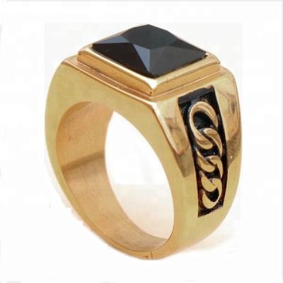 China Factory Wholesale FASHIONABLE Jewelry China Stainless Steel Gold Plated Simple Stone Ring Designs With One Stone For Men GSR -055 for sale