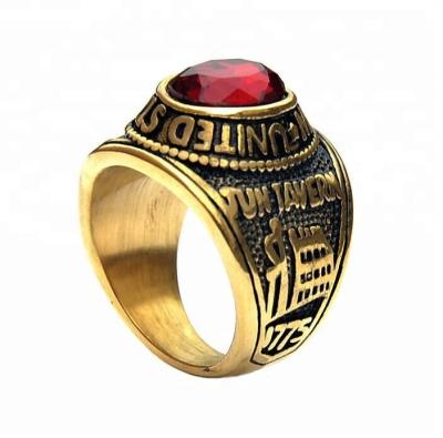 China Religious Stainless Steel Navy Army Gold Plated Gemstone Finger Ring GSR -047 for sale