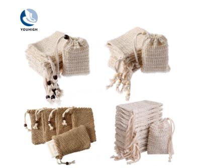 China Natural Hot Sale Amazon Eco-friendly Natural Drawstring For Shower Bath Factory Price Natural Sisal Soap Bag for sale