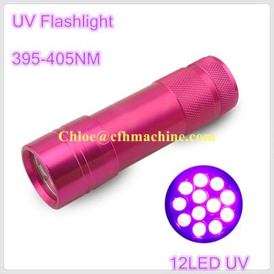 China Red Color Aluminum Alloy 395-405NM Wavelength 12 UV LED Flashlight for leak detection for sale