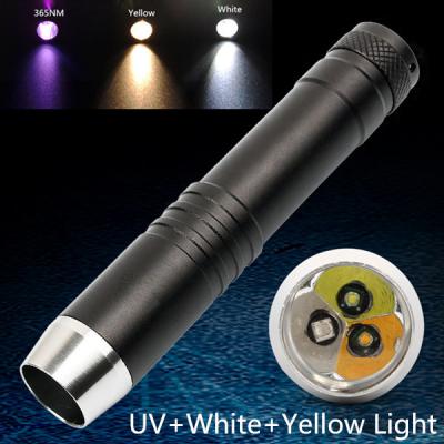 China 395NM 365NM UV LED Flashlight for Detecting Money,Jade,Gemstons,Yellow Light CREE Q5 Handheld LED Penlight for sale