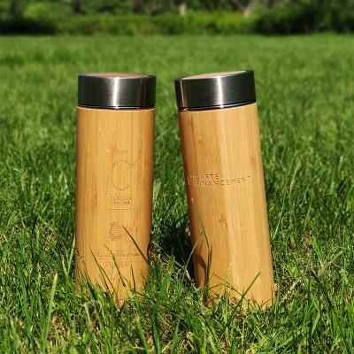 China Hot Selling Promotional Items MIKENDA Stainless Steel Tea Sustainable Bamboo Material Vacuum Drinkware With Logo Bamboo Water Bottles for sale