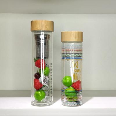 China Viable Glass Water Bottle Borosilicate Mikenda Double Wall Cup With Bamboo Tea Infuser Lid for sale