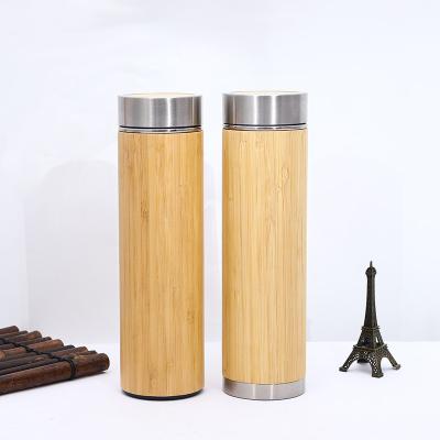 China Viable Wholesale Mikenda 350/450/500ML Double Wall Vacuum Insulated Bamboo Infuser Stainless Steel Thermos for sale