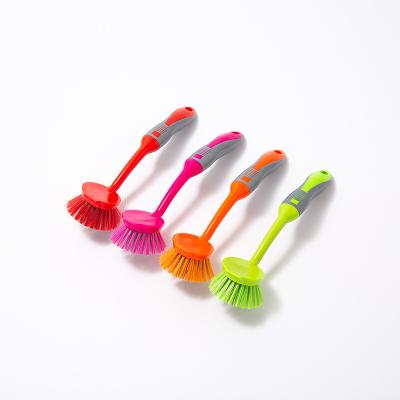 China Durable Rubber-Coated Non-Stick Oil Pan Handle Dish Brush Cleaning Utensils Long Handle Cleaning Brush Small for sale